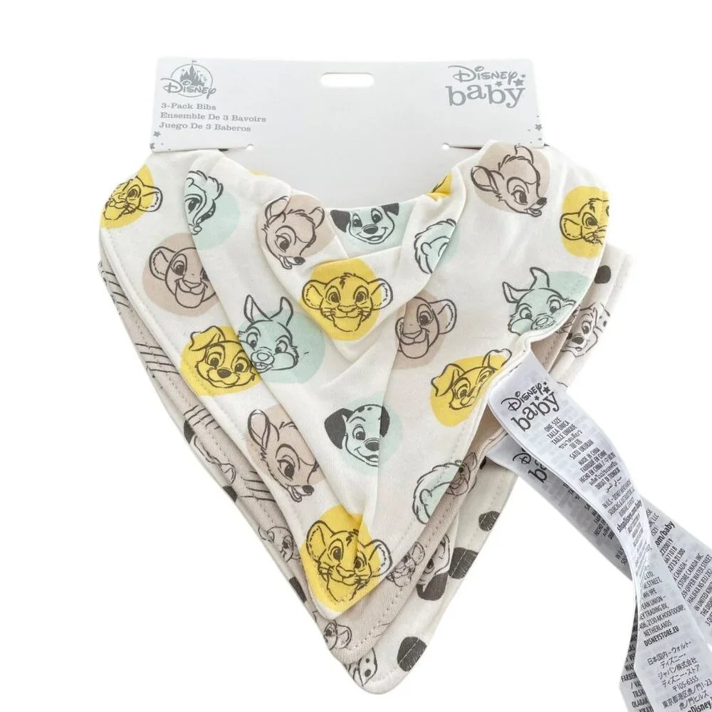 Disney Store Disney Baby Simba Bambi Thumper Tramp Lucky Set of 3 Bibs for Baby